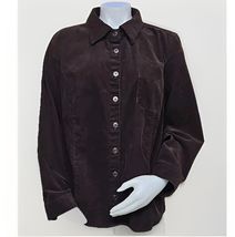 CJ Banks Corduroy Shirt Womens Size 2X Plus Brown Pin Wale Stretch Cotto... - $20.14