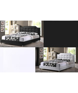 Queen Platform Bed Black Or White Faux Leather Scalloped Crystal Tufted New - $499.95