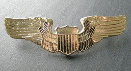 USAF AIR FORCE BASIC PILOT WINGS LAPEL PIN BADGE 2.75 INCHES GOLD COLORED  - £6.32 GBP