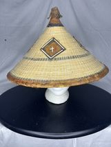 African Fulani Worn Straw Woven Sun Conical Hat Vintage - $50.00