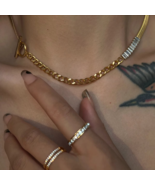 Gold plated Buckle Cuban link chain designed with snake chain and zircon... - $28.97 CAD