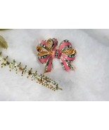 Vintage Holiday Pink Christmas Bow Brooch Pin Pink Enamel Bow Ties Brooc... - £14.07 GBP