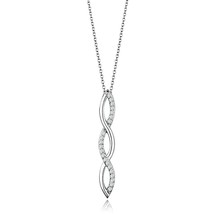Twisted Pendant Round Pave Simulated Diamond Rhodium Plated Fashion Necklace 16&quot; - £55.52 GBP