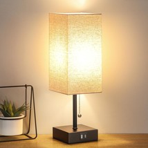 Bedside Table Lamp, Pull Chain Table Lamp With Usb C+A Charging Ports, 2... - £29.08 GBP