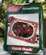 J &amp; P JP Coats Latch Hook Kit Poinsettas 27&quot; x 20&quot; #25514 Opened Box Hom... - $54.14 CAD