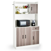 4-Door 71&quot; Kitchen Buffet Pantry Storage Cabinet w/Hutch Adjustable Shelf White - £290.25 GBP
