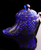 Fancy Victorian Shoe / Cobalt glass box - hobnail candy dish - trinket b... - $65.00