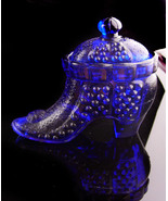 Fancy Victorian Shoe / Cobalt glass box - hobnail candy dish - trinket b... - £51.06 GBP