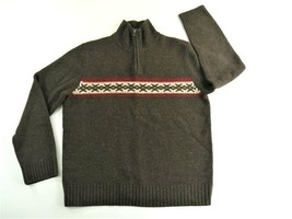 J Crew Mens Brown 100% Lambs Wool 1/4 Zip Pullover Sweater Chest Stripe ... - £30.56 GBP