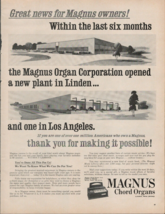 1966 Magnus Chord Organs Vintage Print Ad New Plant In Linden And los an... - £19.27 GBP