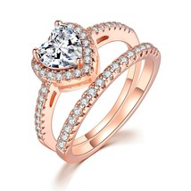 ZHOUYANG Wedding Rings For Women Korean Love Heart Zircon Rose Gold Color 2 PCS  - £8.44 GBP