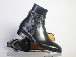 Handmade Men&#39;s Ankle High Black Leather Boots, Men Designer Jodhpurs Boots - £127.42 GBP+