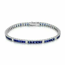 8 Ct Simulated  Blue Sapphire Tennis Bracelet Gold Plated 925 Silver - £158.26 GBP