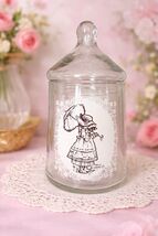 Vintage Holly Hobbie Glass Candy Tea Jar Cansiter Lid American Greetings - $24.69