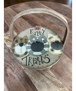 Kitty Treats handpainted cat treat wood &amp; woven basket 3 cats paw prints... - €15,09 EUR