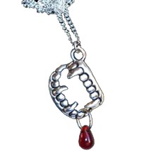 True Gothic Vampire Fang Banger Teeth w-BLOOD Necklace Halloween Costume Jewelry - £7.01 GBP