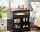 Farmhouse End Table With Drawer, 24&quot; Large Sofa Side Table With Charging... - $296.99