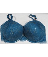 Victoria&#39;s Secret VERY SEXY PUSH-UP TEAL GOLD ACCENTED FLORAL LACE Bra S... - $107.32 CAD