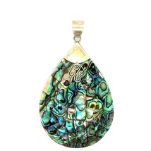 Vintage Signed 925 Teardrop Mosaic Abalone Shell &amp; Black Onyx Reversible Pendant - £40.66 GBP