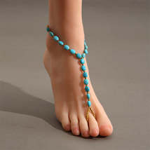 Turquoise &amp; 18K Gold-Plated Toe-Ring Anklet - £10.96 GBP