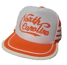 Vtg North Carolina 3 Stripe Hat Orange &amp; White Mesh Back Adjustable - £19.68 GBP
