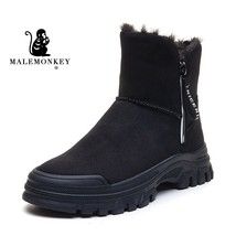 Winter Platform Women Snow Boots Cotton Shoes Black New Fashion Warm Plush Leath - £82.81 GBP