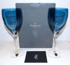Pair Waterford Crystal Eclipse 146256 Turquoise 9 1/2&quot; Red Wine Goblets In Box - £173.68 GBP