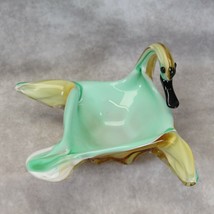 Glass Swan Hand Blown Art Glass Bowl Murano Style Retro Candy Dish  - $54.87
