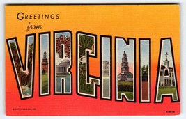 Greetings From Virginia Large Big Letter Linen Postcard Curt Teich Unused - £9.05 GBP