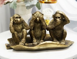 Whimsical See Hear Speak No Evil Rainforest Ape Monkeys On Banana Leaf S... - $38.99