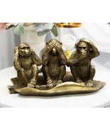 Whimsical See Hear Speak No Evil Rainforest Ape Monkeys On Banana Leaf S... - £31.43 GBP