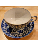 Vintage Japan Ware Tea Cup Saucer White Blue Phoenix Bird Floral Porcelain - £12.98 GBP