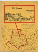 Bill Woods Restaurant Menu At the Circle in Waco Texas 1940&#39;s Texans Map - £88.71 GBP
