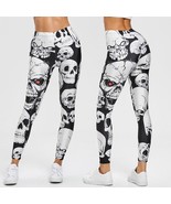 Women Leggings Skull Print Mid Waist Slim Pencil Pants Push Up Slim Legging Elas - £14.98 GBP - £15.54 GBP