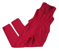 NWT BCBG MaxAzria Cerys in Lipstick Red Crepe Slim Leg Peplum Jumpsuit 8 x 30 - £56.77 GBP