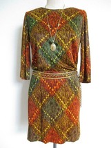 Vtg 60s 70s R&amp;K Originals Nylon Jersey Knit Mini Dress XS Blouseon Orange Gold - £47.94 GBP