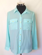 Jones New York Collection Blouse Womens Size 10 Seafoam Button Front  Polyester - £11.73 GBP