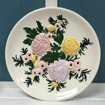 Vtg Hand Painted Ceramic 14” Plate for Wall Hanging embossed Flowers Majolica - £37.19 GBP
