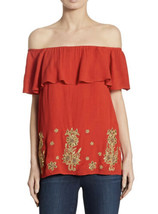 NWT Women&#39;s Alice + Olivia &quot;Elina&quot; Red/Gold Embroidered Blouse Top Sz Medium - £62.75 GBP