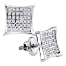 Sterling Silver Womens Round Diamond Square Kite Cluster Stud Earrings 1/4 Cttw - £54.85 GBP