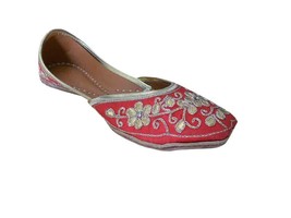 Women Shoes Jutties Indian Wedding Red Flip-Flops Handmade Leather Mojari US 6-9 - £34.35 GBP