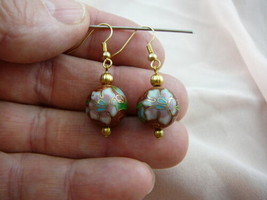 (EE601-3) 15 mm Brown pink blue white flower CLOISONNE dangle EARRINGS Jewelry - £14.18 GBP