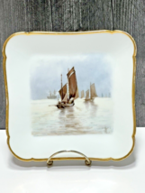 RARE CFH GDM Limoges France Square Signed Hand Painted Plate Sailboats - £40.67 GBP