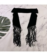 Banana Republic Vintage Y2k Velvet Scarf Wrap Black Fringe Trim Silk Blend - $22.76