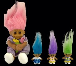 Vintage Russ Troll Doll Pink Hair Tulips Plus Bonus ACE NOVELTY 3 Small Trolls - £71.31 GBP