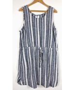 Old Navy Dress XL Linen Blend Gray / Blue White Ticking Stripe Shift Tunic - €42,83 EUR