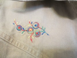 Vintage 1970&#39;s Tan Denim Jacket Shirt Top Embroidered Floral  Sz 9/10 - £27.45 GBP