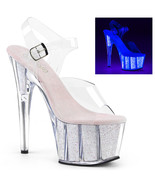 PLEASER Sexy Stripper UV Reactive Opal Glitter Filled Platform 7&quot; Heel S... - $95.67 CAD