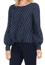 Vince Camuto Womens Printed Satin High low Blouse,Classic Navy,X-Small - £85.35 GBP