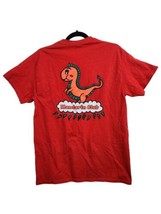 Mandarin Club Anime DINOSAUR T-Shirt Men&#39;s Sz Small Red Front and Back Graphic - £9.42 GBP